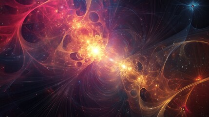 Poster - Abstract fractal background featuring a fantastical textured design with chaotic patterns radiant flares and cosmic elements conveying luminosity and magic