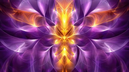 Poster - Abstract purple geometric background with a shiny finish featuring a golden fantasy flame Ideal for a decorative cover for booklets flyers albums or holiday party invitations Digital fractal art