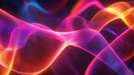 Aufkleber - 3D rendering of an abstract neon background featuring a luminous wavy ribbon design