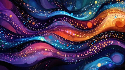 Poster - Abstract psychedelic waves background featuring vibrant pop dots and deep colors creating a fantastical texture