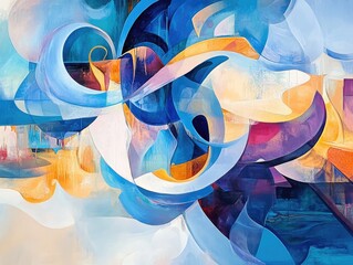 Aufkleber - Abstract painting featuring blue hues in an artistic illustration showcasing a vibrant mural design
