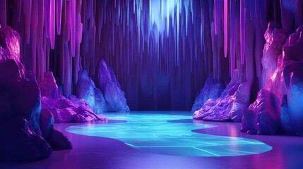 Aufkleber - 3D render featuring an abstract violet and blue neon background in a dimly lit space with a luminous floor resembling an empty ice arena