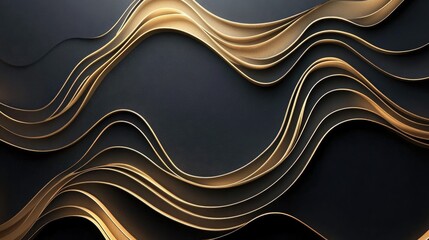 Poster - 3D modern mural wallpaper design featuring golden lines against a dark background perfect for enhancing interior wall decor