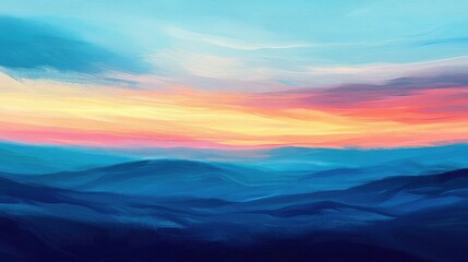 Poster - Abstract Landscape Wide Wallpaper Panoramic Illustration Background With Brush Strokes In Oil Painting Style Surreal Lines At Dawn Control Space And Stars