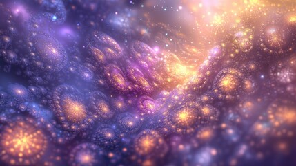 Poster - Abstract fractal background featuring a fantastical textured chaos with ornamental flares radiating light and a sense of luminosity reminiscent of a magical universe or galaxy