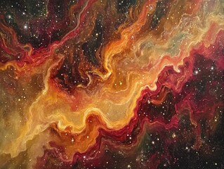 Aufkleber - Abstract fantasy nebula featuring red brown and yellow hues with shiny starry clouds set against a cosmic background
