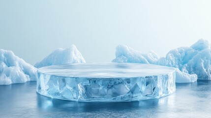 Poster - 3D ice podium designed for advertising purposes Blank product display stage Round pedestal or platform ideal background for product presentations