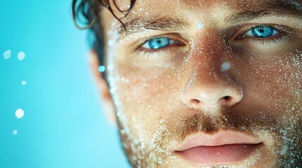 Poster - Skin covered in tiny ice crystals and goosebumps from cold water exposure Stock Photo with side copy space