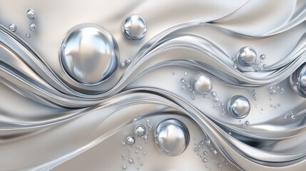 Poster - 3D mural artwork featuring silver spheres against a stunning abstract background with volumetric elements textures and lines 3D illustration and rendering