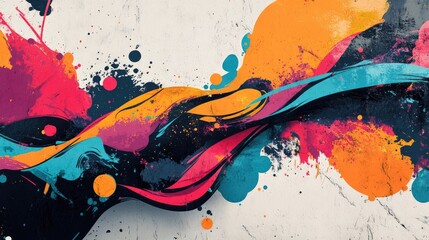 Aufkleber - Abstract wall mural featuring vibrant colors and splashes ideal for packaging design or artistic backgrounds Vector illustration showcasing street art style