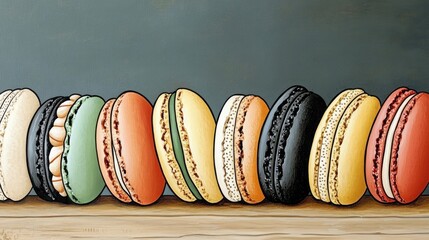 Poster - Colorful Macarons on a Rustic Wooden Surface