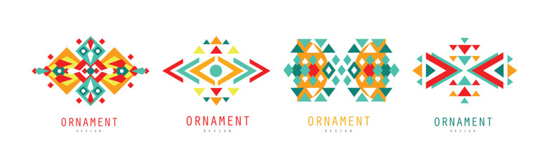 Aufkleber - Colorful Ornamental Simple Geometric Logo Design Vector Set