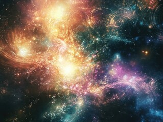 Poster - Abstract fractal background illustrations featuring a textured chaos of ornamental flares light and cosmic elements evoking a sense of magic and luminosity