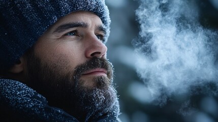 Poster - Close-up of skin pores tightening due to extreme cold exposure Stock Photo with side copy space