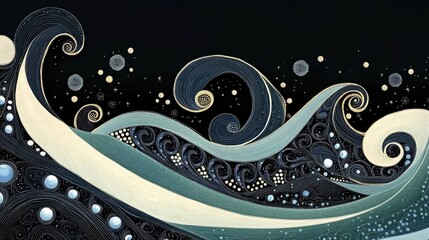 Poster - Abstract Background in Black and Blue Bokeh Effect on a Dark Blue Canvas Glowing Aesthetic for Holidays Banner Design