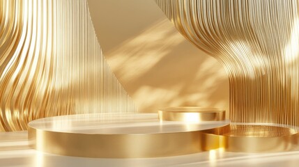 Poster - 3D rendered abstract podium backdrop for product display in gold tones