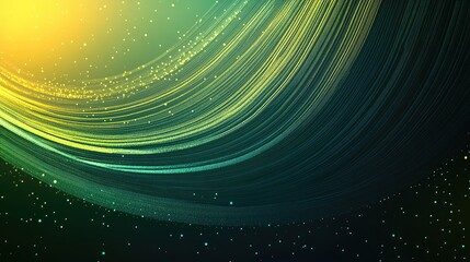 Poster - Abstract Digital Background With Noise Diffusion And Light Overlay Effect In Gold Green And Blue Colors Supernova Effect With Lens Flare And Light Burst Digital Glitch