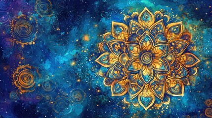 Wall Mural - A vibrant cosmic mandala design featuring intricate patterns and colors.