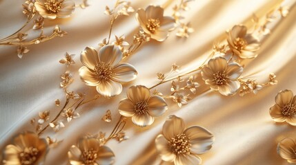 Aufkleber - 3D artwork of golden flowers on a fabric backdrop ideal for digital wallpaper printing and custom designs