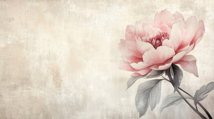 Poster - Artistic depiction of a peony on a textured wall featuring a drawing that transforms the space into an elegant backdrop for decor suitable for various displays and posters