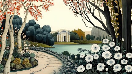 Poster - Chrysanthemums in a Beautiful Park Setting