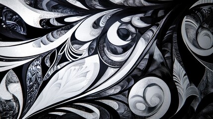 Aufkleber - Abstract artwork featuring ornamental designs in black and white hues