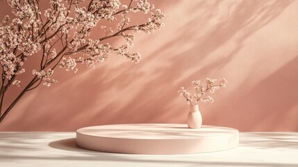 Aufkleber - 3D render of an abstract podium platform for product showcasing and marketing Minimalistic backdrop with a sleek design Unoccupied pedestal for mock up purposes Blank stage featuring pastel tones