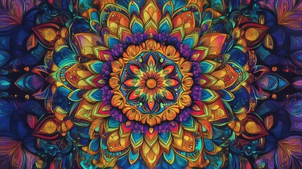 Aufkleber - Colorful ornamental circular pattern mandala design floral illustration wallpaper art