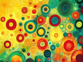 Aufkleber - Abstract vibrant circles in shades of yellow red and green creating a dynamic fantasy art style with a bright and engaging background
