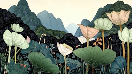 Aufkleber - Close Up of Taro Plants with Mountainous Background