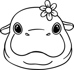 Wall Mural - Baby Pygmy hippo face adorable doodle outline coloring image