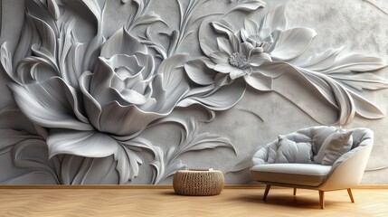 Aufkleber - 3D rendered decorative mural wallpaper featuring a floral design ideal as a high quality background for living spaces