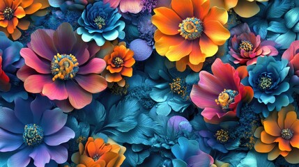 Aufkleber - 3D abstract wallpaper featuring vibrant floral murals ideal for enhancing wall decor with a stunning artistic touch
