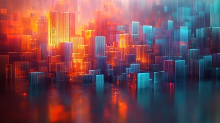 Canvas Print - Abstract cityscape with vibrant colors and geometric shapes.