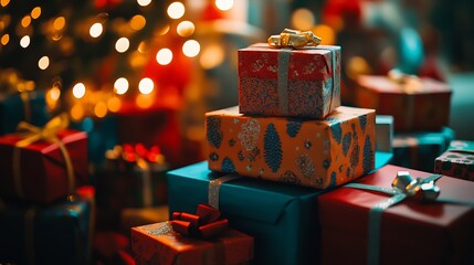Poster - colorful gift boxes of varying sizes : Generative AI