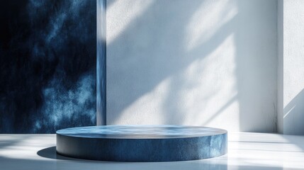 Aufkleber - 3D rendered abstract background featuring a blue podium on a white surface