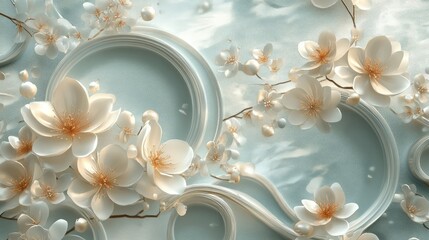 Aufkleber - 3D decorative wallpaper design featuring a high quality flower and circular patterns suitable for enhancing living room aesthetics