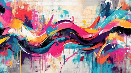Aufkleber - Abstract wall mural featuring vibrant colors and splashes ideal for packaging design or artistic backgrounds Vector illustration showcasing street art style