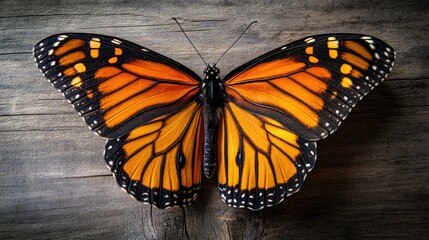 Aufkleber - Butterfly with wings spread isolated against a wooden backdrop