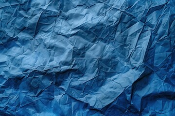 crumpled blue paper texture with deep folds and varying shades