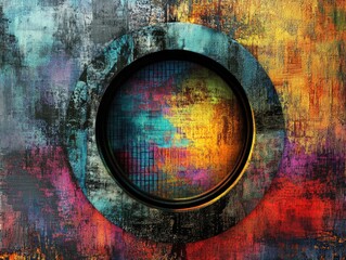 Aufkleber - Abstract circular composition with a textured background featuring a vibrant and multicolored fantasy design