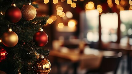 Poster - Christmas tree with red and golden ornaments in front of a blurred background : Generative AI