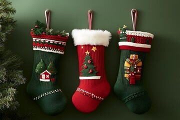 Poster - Christmas socks hanged on the wall : Generative AI