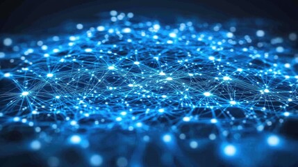 Poster - Abstract artificial intelligence visualization with blue glowing circuits and data streams, symbolizing the future of AI.