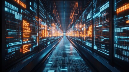 Poster - Abstract artificial intelligence visualization with blue glowing circuits and data streams, symbolizing the future of AI.