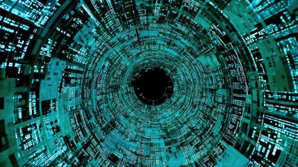 Poster - Abstract digital eye immersed in streams of data within a tech tunnel, glowing with neon blue lights. Cybersecurity and AI theme.