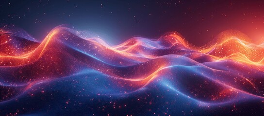 Neon Wave Abstract Background with Glowing Curved Lines in Blue and Purple Gradient