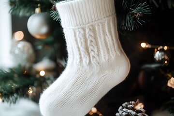 Poster - white wool knitted christmas sock mockup : Generative AI