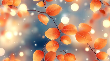 Poster - autumn leaves with vibrant orange hues hanging from a branch : Generative AI