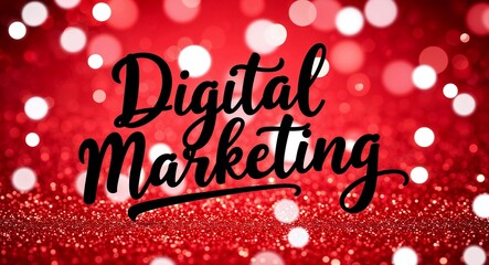 digital marketing calligraphic lettering on red bokeh glitter festive sparkles background